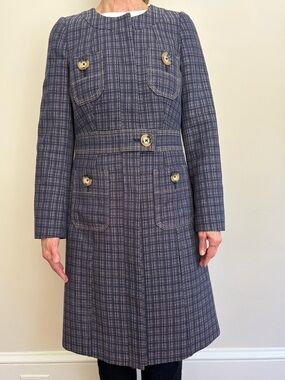 Boden Cotton Spring/Summer Coat--Crosshatch Navy + Ecru 2R
